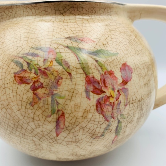 Vintage Universal Potteries Cambridge crackle glacé Pink Bearded Irises pitcher - Picture 2 of 11